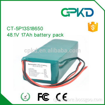 high voltage 18650 battery pack,48.1V 5S13P Lithium ion battery 17Ah